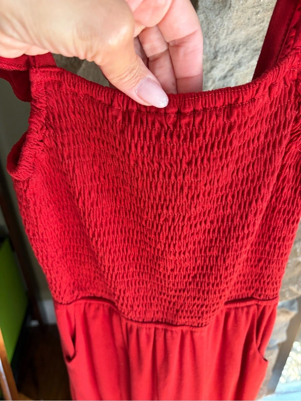 Red Smocked Romper with Ruffle Straps size 8
